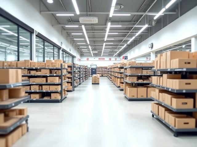 Retail chain store interior showcasing inventory shelves