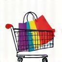 Retail industry icon with shopping bag and cart