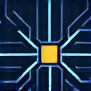 Technology industry icon with circuit lines and chip